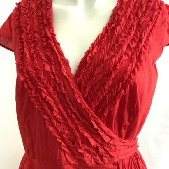 Calvin Klein Wrap Dress Red V-neck Ruffle Detail Cap Sleeve 6 - Picture 6 of 12